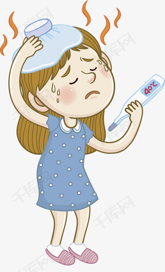 发烧的女孩可爱的发烧的长发的难受的发热的卡通