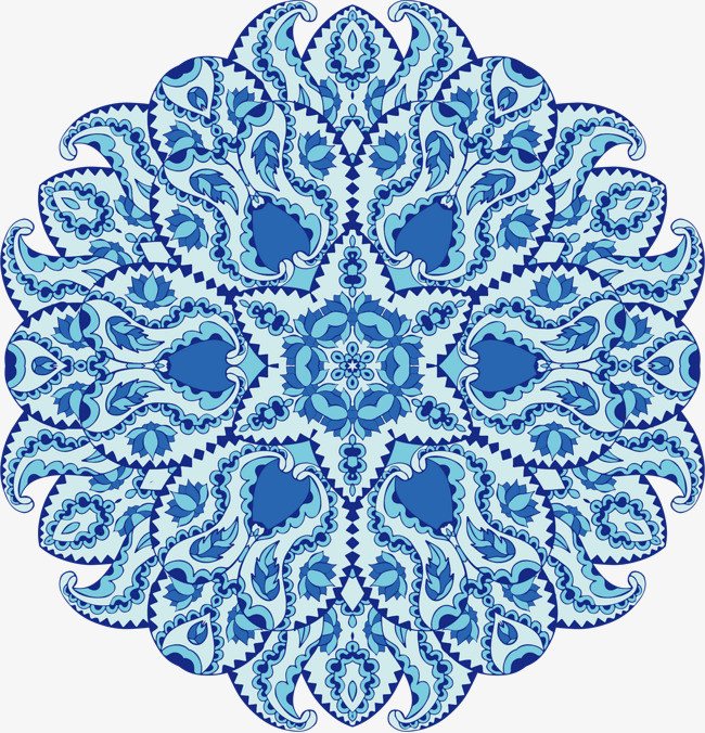 矢量蓝青色青花瓷花纹纹样