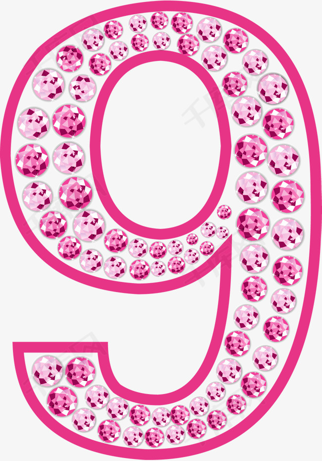 粉色钻石矢量数字9