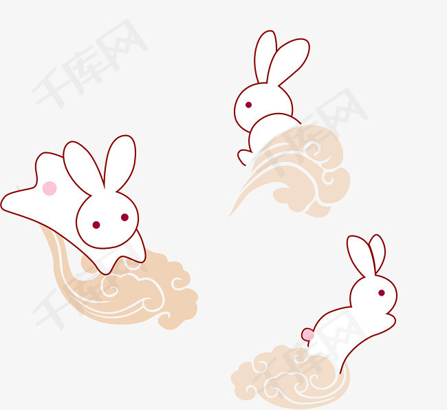 手绘月兔月兔中秋节节日图案卡通月兔祥云节日装饰