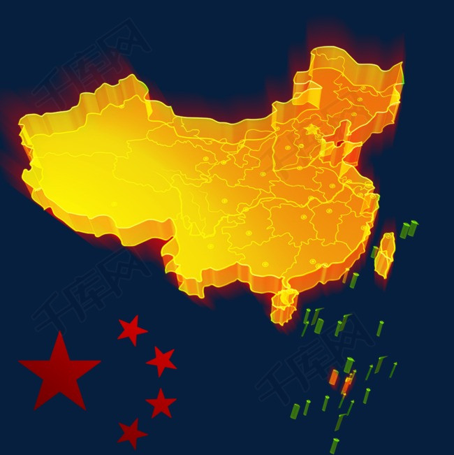 中国各省分布图的素材免抠中国各省各市分界线省份地图立体分层透明