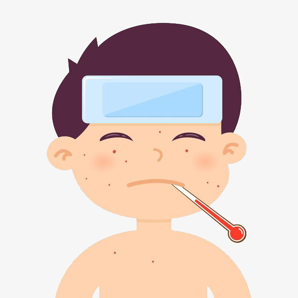 矢量插图发烧降温的宝宝卡通宝宝插图发烧体温计退热贴降温宝宝发烧