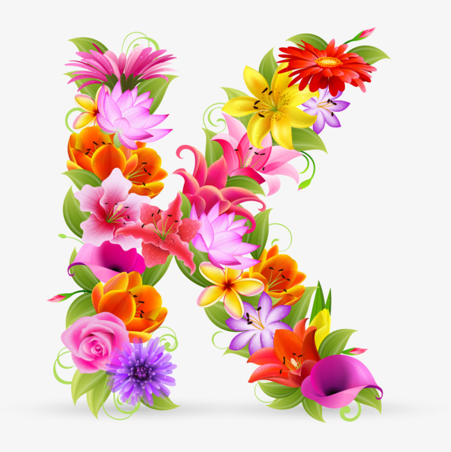 彩色花朵组成字母k_艺术字设计_千库网