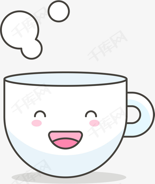 白色可爱茶杯卡通手绘茶杯白色可爱插画贴纸矢量图