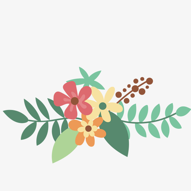 绿叶上彩色的花朵图片