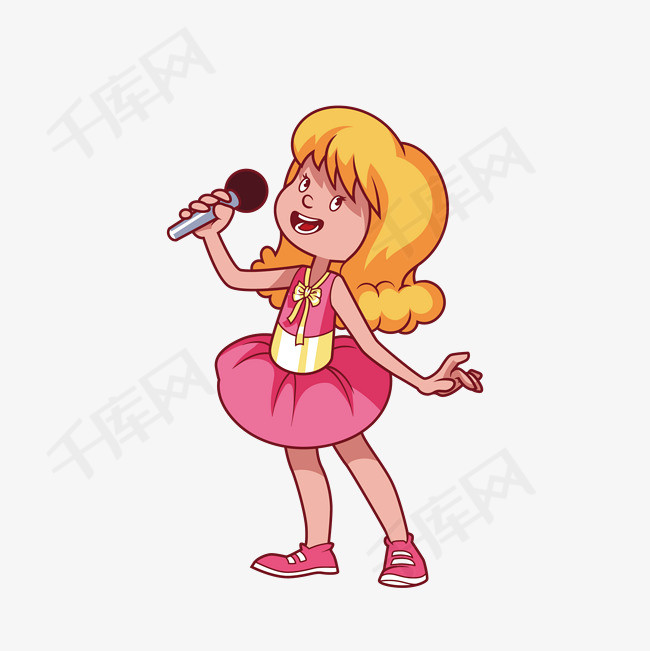 唱歌的女孩女孩人物卡通麦克风矢量图装饰    