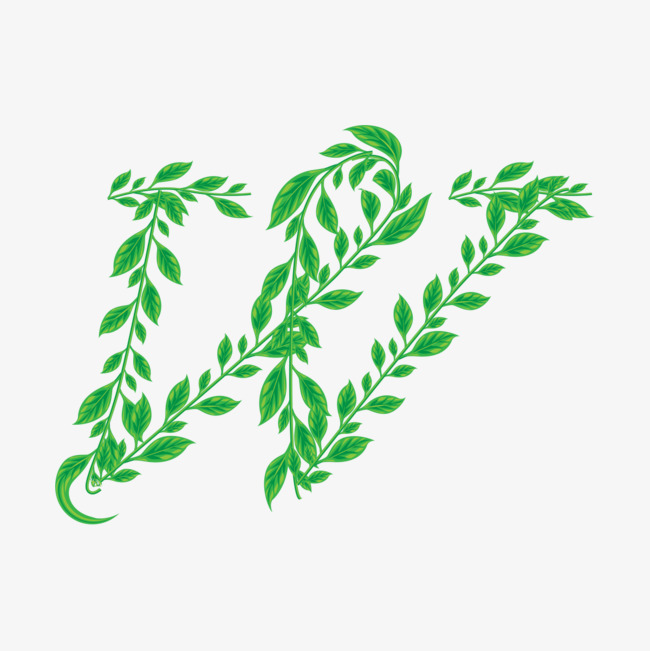 艺术字体素材免费下载,本次绿色字体作品w字母为设计师forget-设计劳动节a艺术树叶创作图片