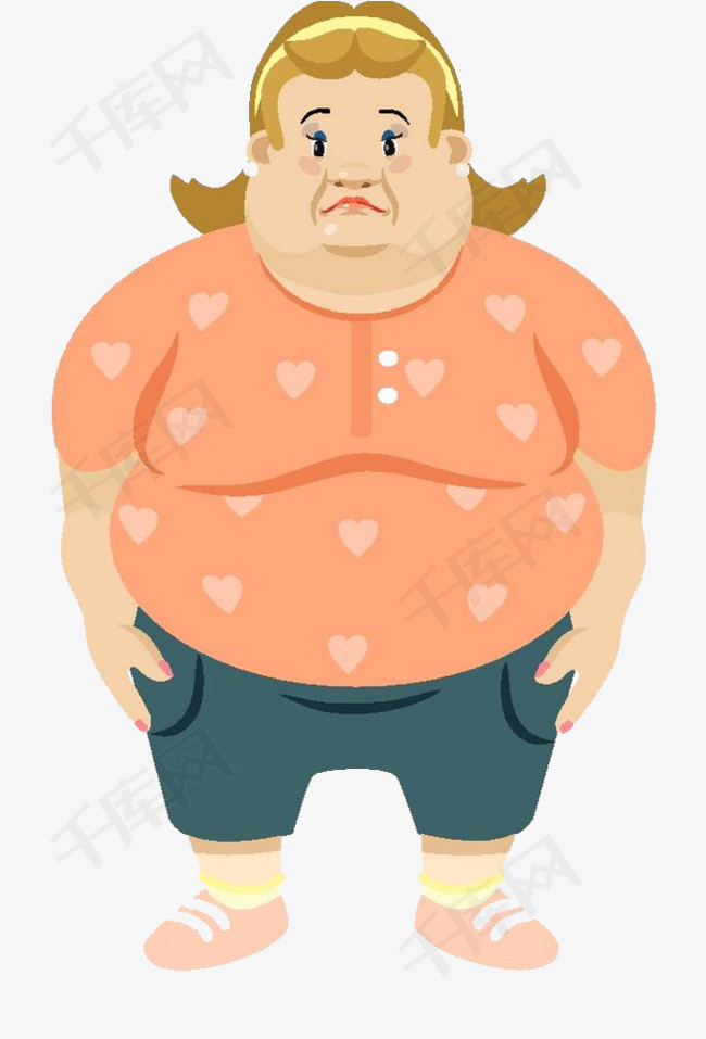 卡通胖女孩大肚腩