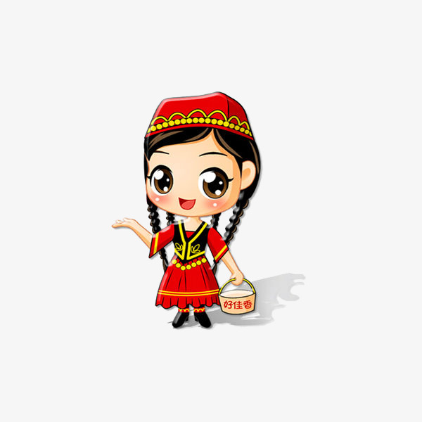 卡通戴新疆帽子的维吾尔族少女素材图片免费下