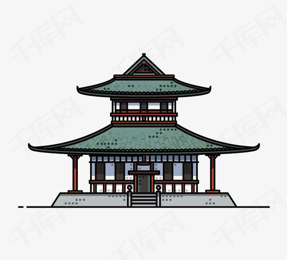 中国风建筑中国风亭子免扣pngppt线条设计感创意