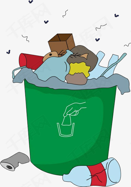 卡通装满垃圾的垃圾桶垃圾场垃圾场垃圾清洁回收装满垃圾的垃圾桶绿色
