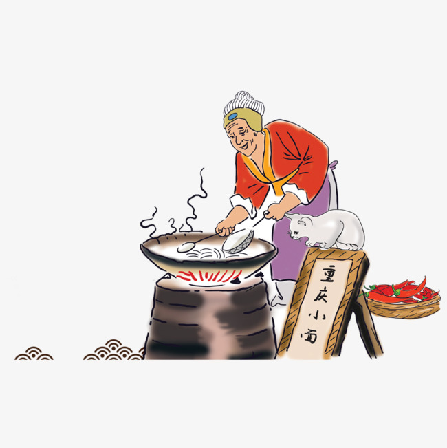 老太太煮面老太太煮锅小摊煮面老人辣椒      