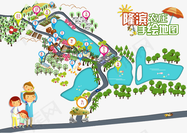 的素材免抠休闲农庄手绘地图卡通背景设计卡通手绘手机壁纸手绘路线图