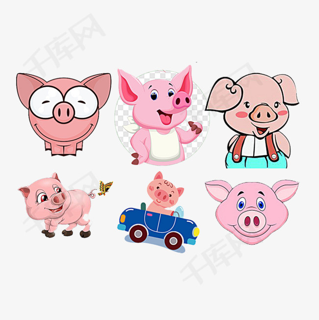 各种图形猪简笔画