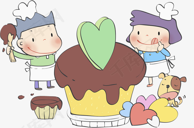吃蛋糕的孩子卡通手绘水彩孩子蛋糕甜食      