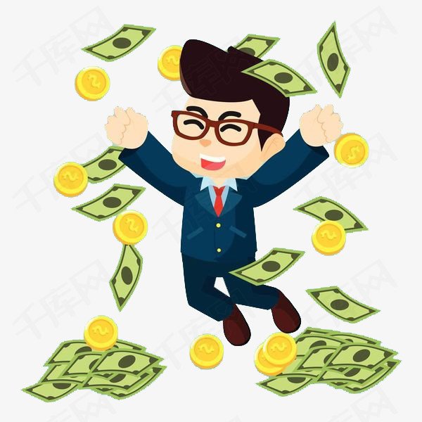 金融理财收获卡通手绘商务人士装饰宣传卡通人物数钱开心