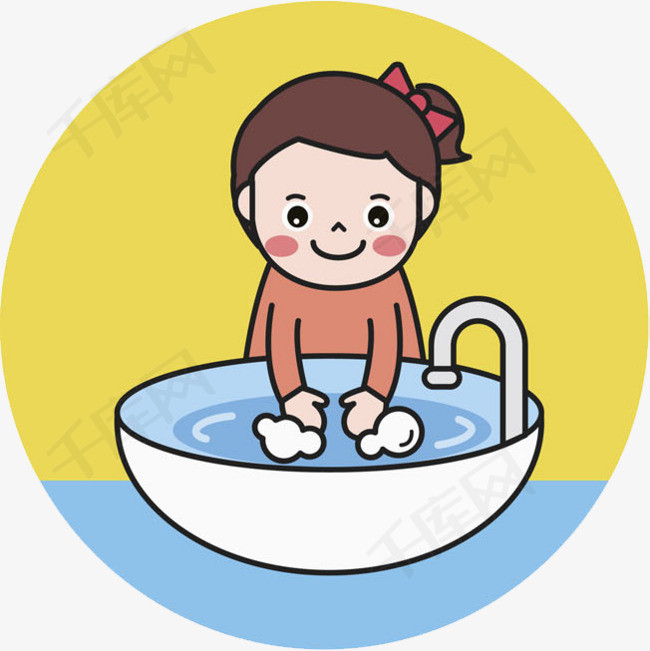 洗手的女孩水盆女孩干净的卡通水管可爱的    