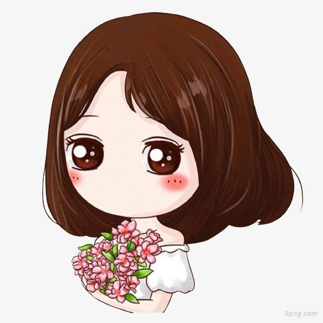 手绘可爱的拿花美女
