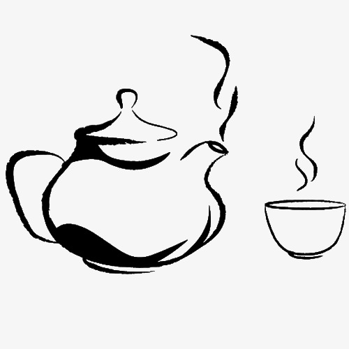 冒热气的一壶茶和一杯茶简笔画