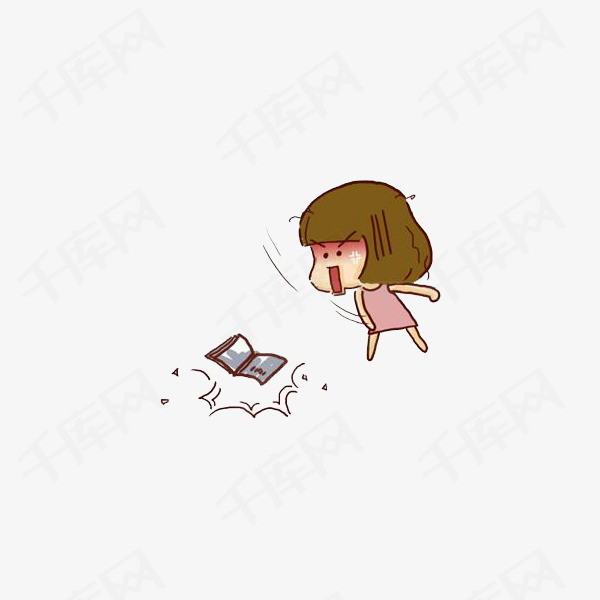 摔书的女孩生气卡通手绘难过苦恼痛苦        
