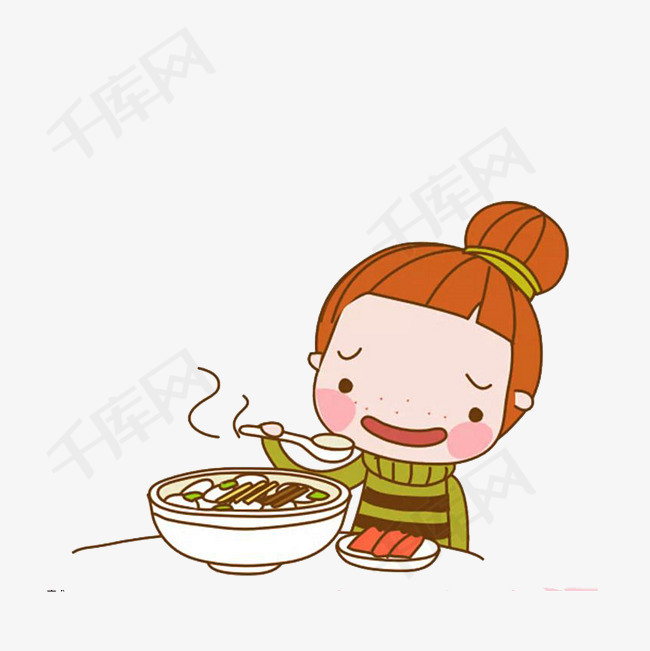 卡通吃面的小女孩
