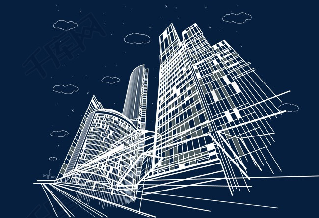 建筑线条上班族办公楼大楼建筑城市建筑手绘建筑