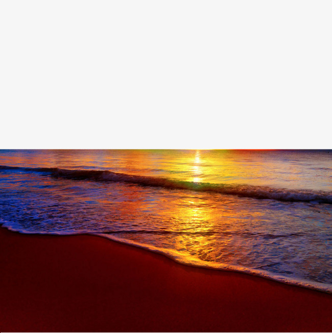 夕阳下金色的沙滩美丽的大海