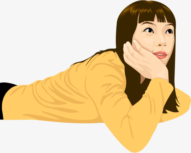 矢量人物插图手托下巴趴下的女孩