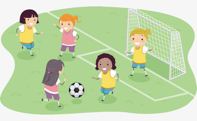 卡通插图草地上踢足球的可爱女孩素材图片免费