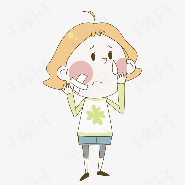 受伤的女孩可爱的小女孩受伤的创可贴卡通短发