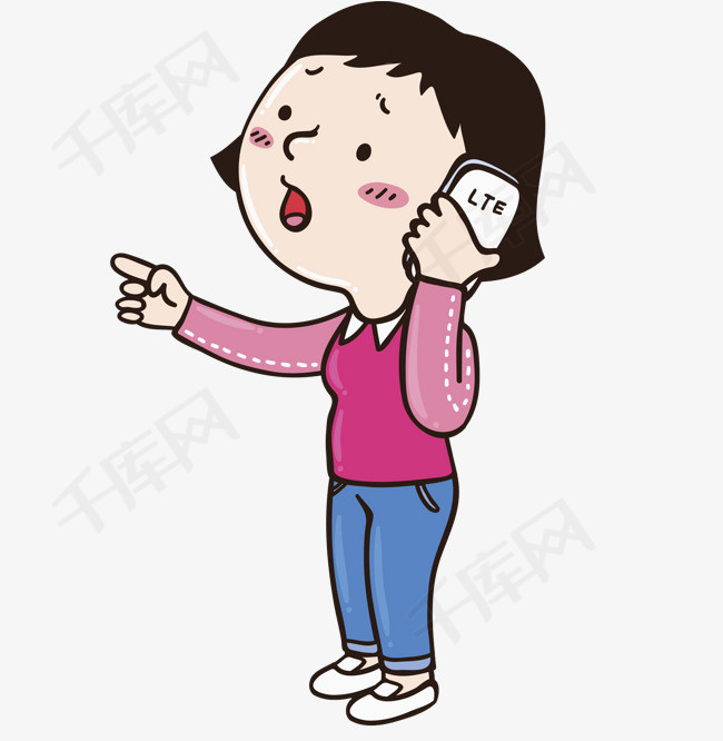 打电话的女人卡通女人打电话短发插图简笔  