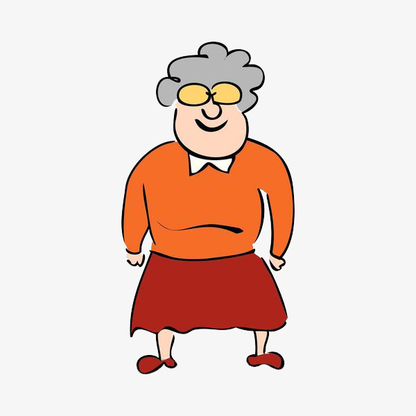 和蔼的老奶奶优雅女士老年人老奶奶卡通人物手绘平面橘色上衣