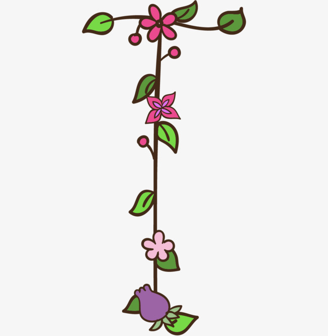 手绘花藤描边英文字母t