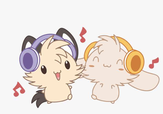 矢量猫和兔子听音乐