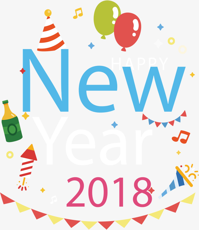 气球彩旗新年快乐素材图片免费下载_高清psd