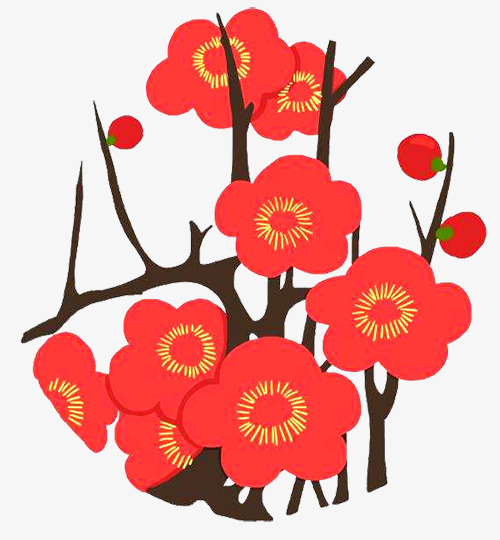 卡通梅花花簇简笔画卡通梅花花簇简笔画红色梅花花枝花苞卡通梅花