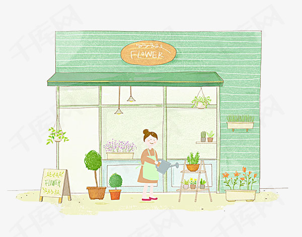 花店装修设计卡通手绘装饰卡通花圃教育开心花店