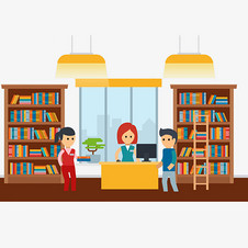 卡通图书管理员在图书馆工作PNG素材下载_高