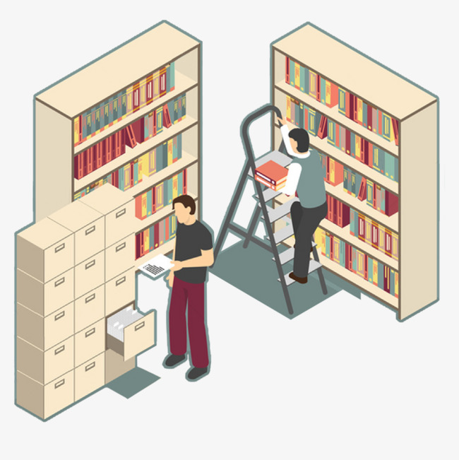 卡通图书馆整理书架的店员整理图书管理员店员书架书籍排列