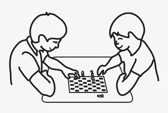手绘线条下棋对弈对弈黑色线条手绘国际象棋棋子下棋卡通
