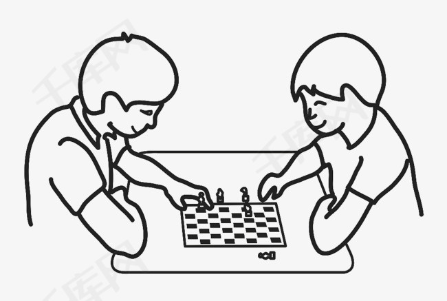 手绘线条下棋对弈对弈黑色线条手绘国际象棋棋子下棋卡通