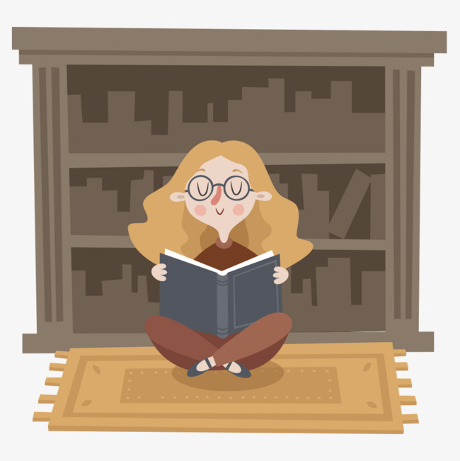卡通图书馆的少女金发少年看书阅读读书书籍  