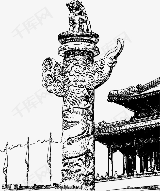 黑色手绘华表素材