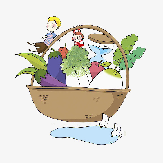 卡通插画一篮子蔬菜