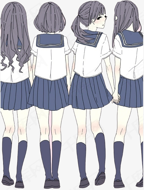动漫女孩手牵手行走背影图案