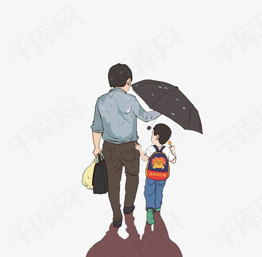 温馨画面父亲撑伞行走背影图