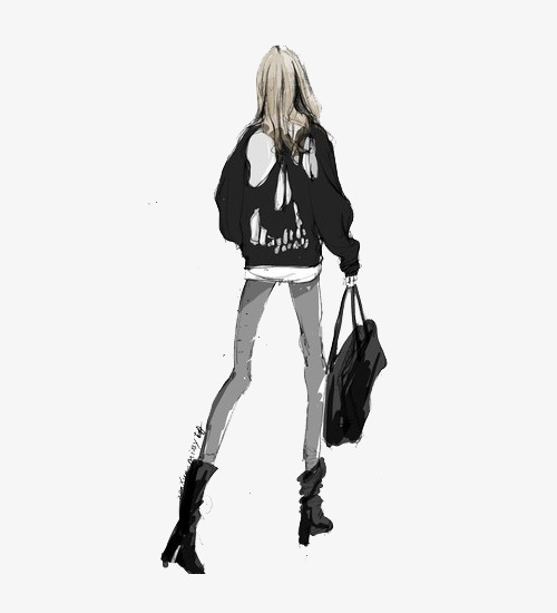 动漫风格女孩行走背影图