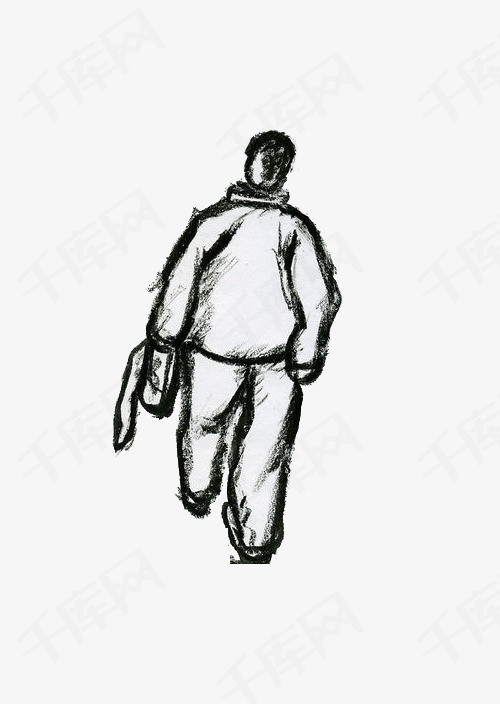 高清速写人物行走背影图案