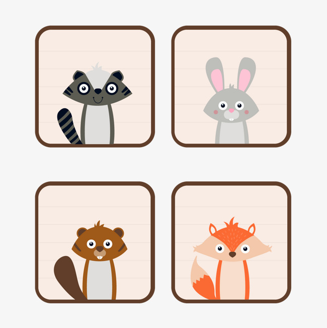 可爱动物头像卡片矢量图