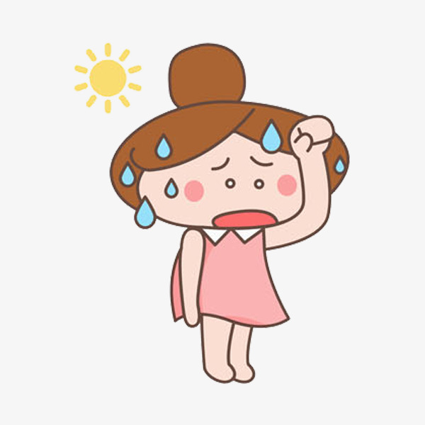 太阳下的女孩女孩炎热的卡通太阳汗水插图    